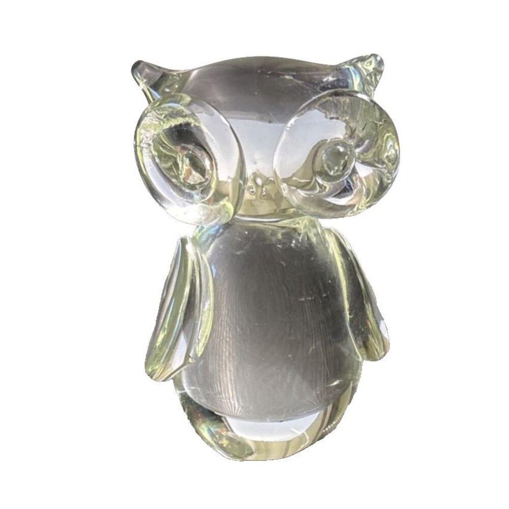 Vintage Action International Ltd. Clear Glass Owl Paperweight With Large Eyes